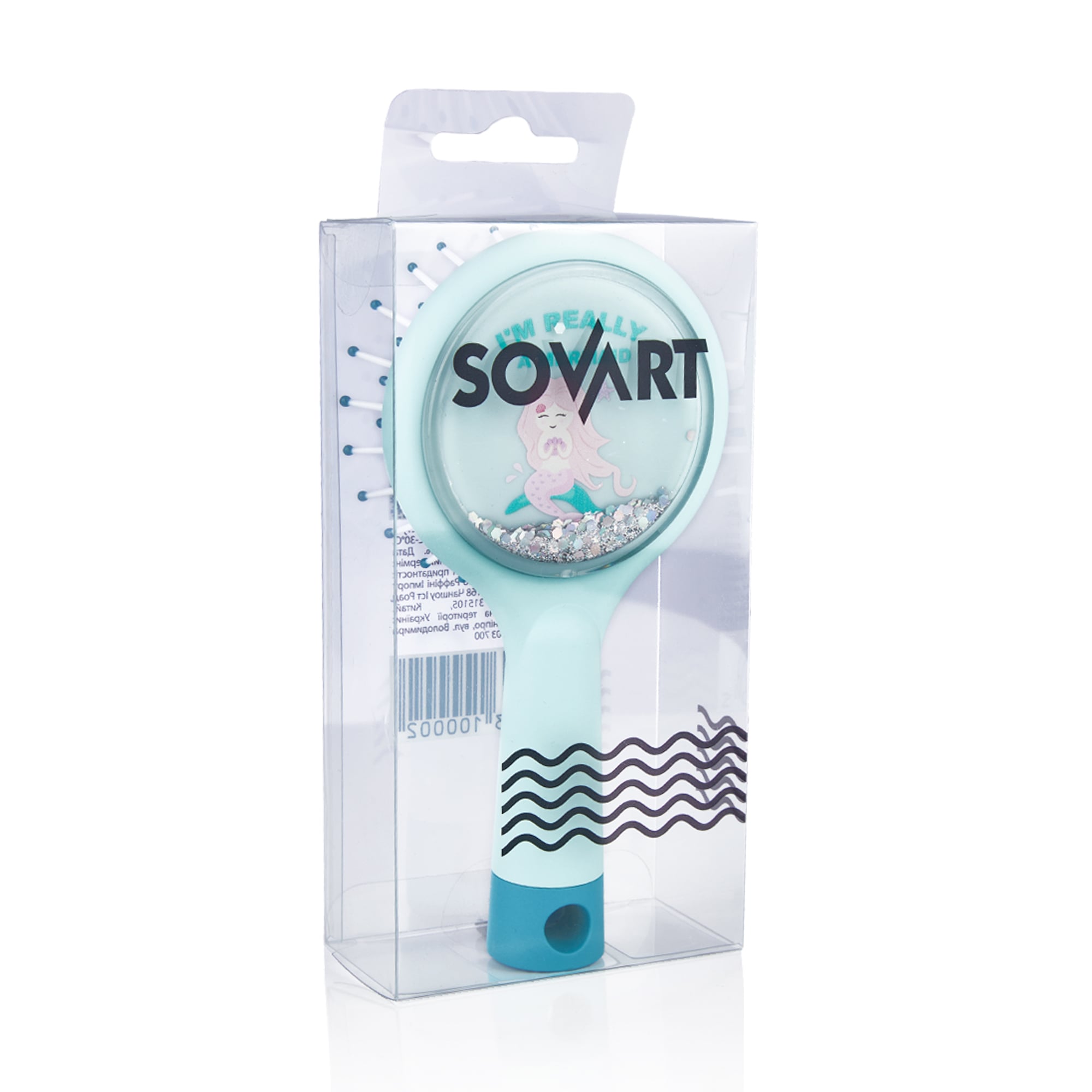 Масажна щітка для волосся Sovart з блискітками, блакитна, 1 шт